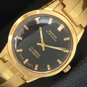 Vintage 1979 Montine Of Switzerland  Manual Mens Gold Watch W/Gold Strap